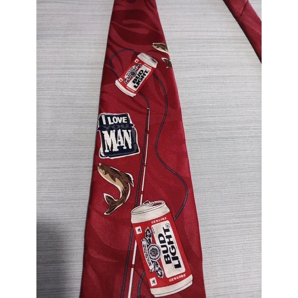 Vintage Red Bud Light Tie Budweiser I Love You Man Fishing Beer 58x4